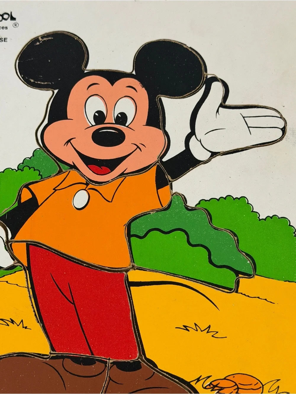 Vintage Playskool Mickey Mouse Wooden Tray Puzzle #190-05 Walt Disney 8 Piece